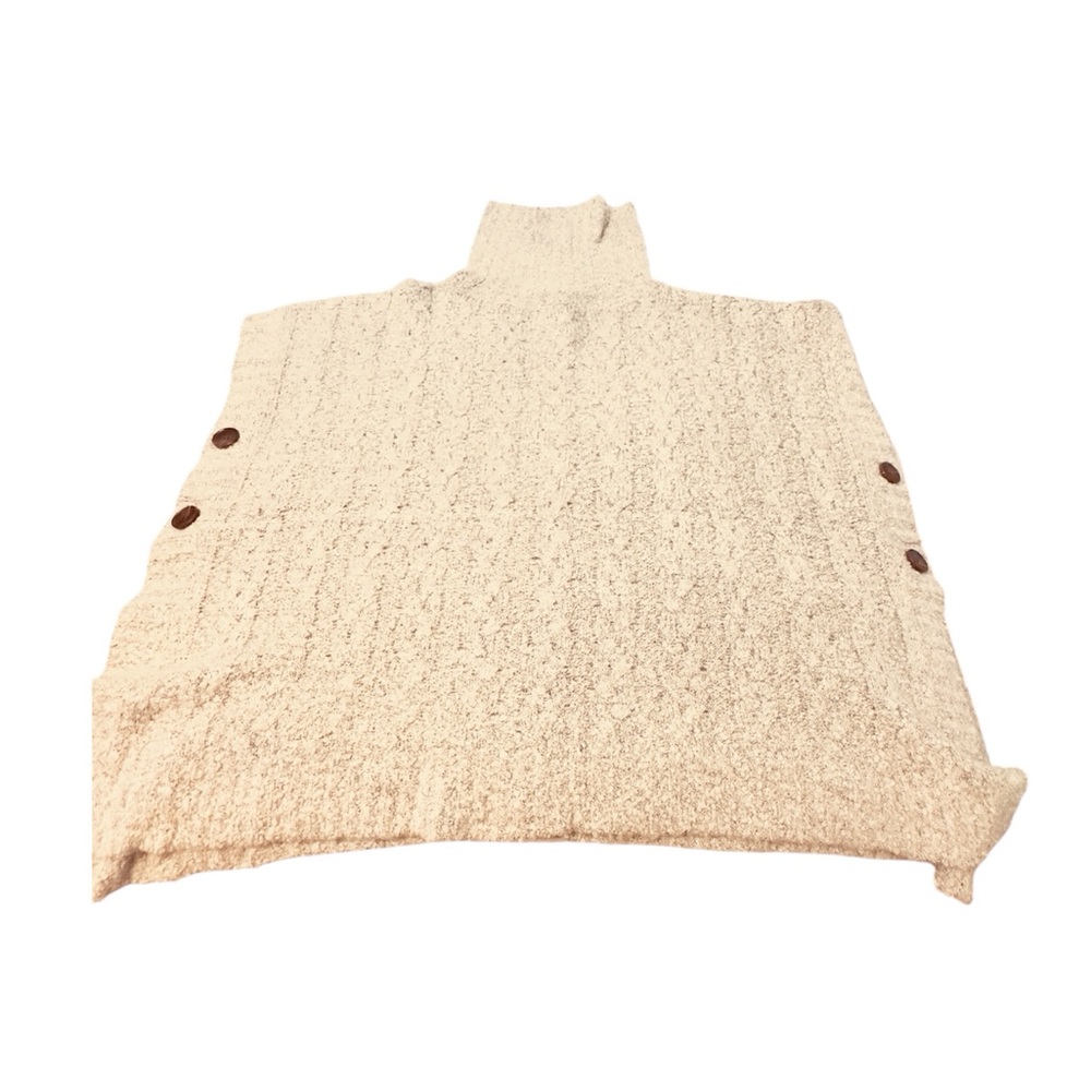 Cream Knit Poncho with Button Accents
